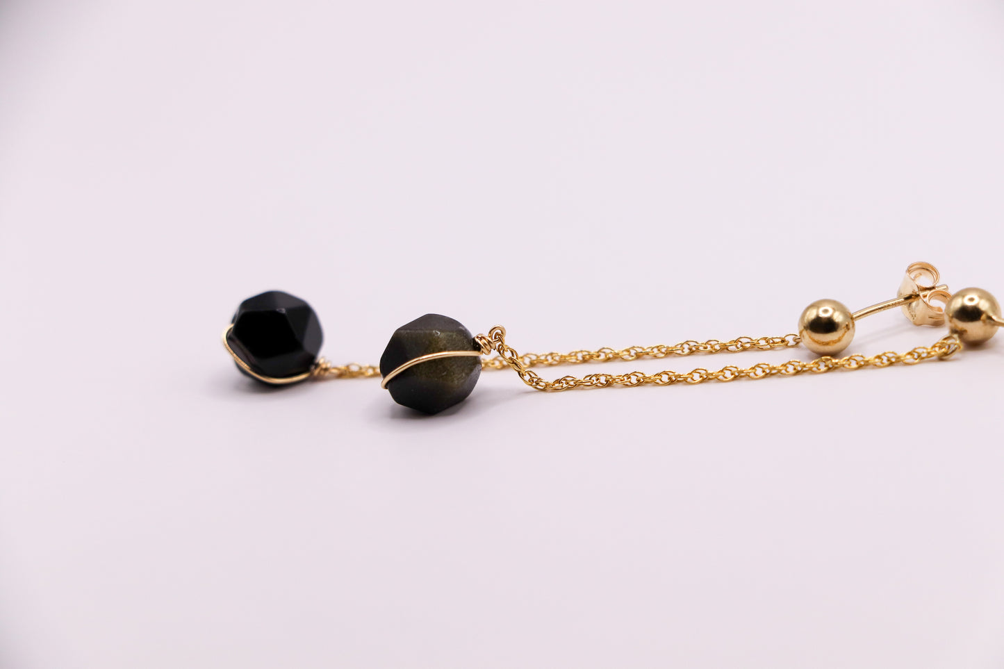 Boucles d'oreilles Sélène - Obsidienne dorée